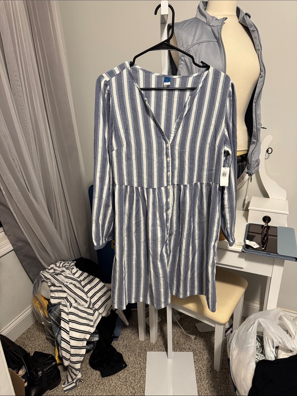 Old Navy Blue and White Striped Button-Front dress